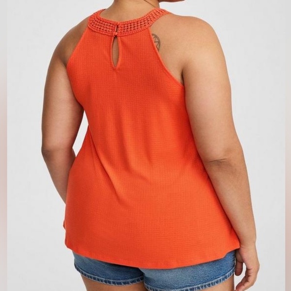 Torrid Orange Jersey Goddess Neck Crochet Boho Swing Tank Top Size 3X - Picture 2 of 4